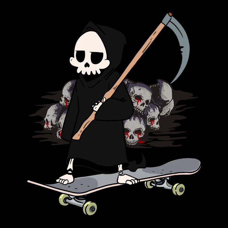 Skateboard Sensenmann Feierabend Ende Horror Tod