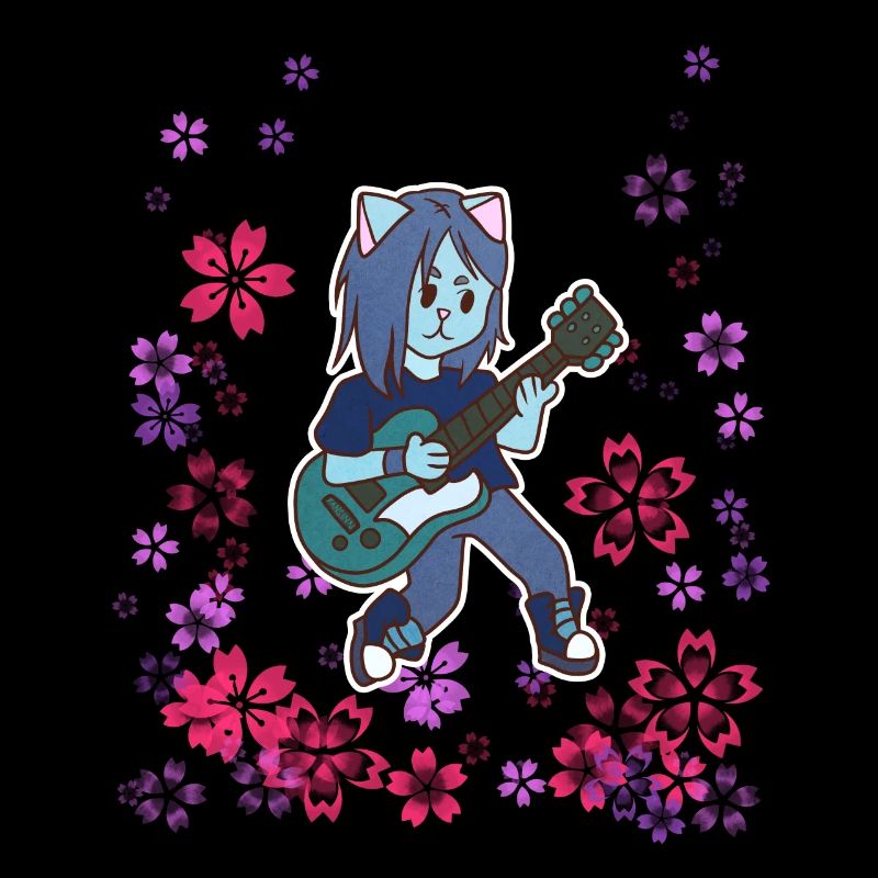 Cat joue de la guitare dans le pré