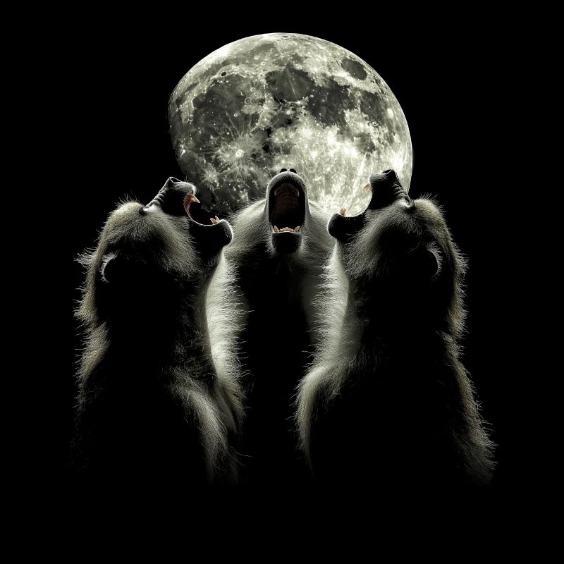 Baboon Monkey Howling Moon