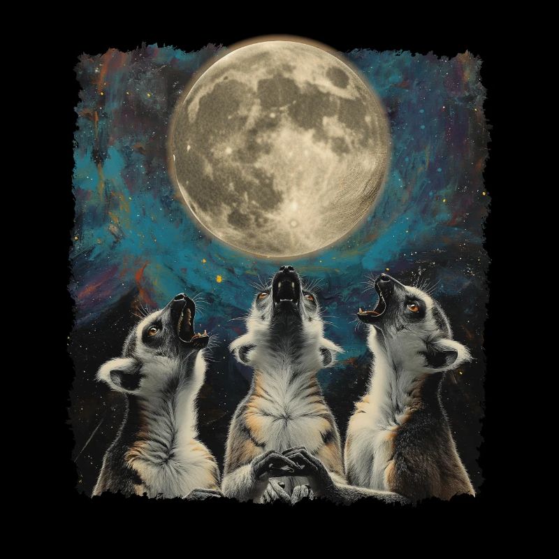 Lemur Ringtail Howling Moon