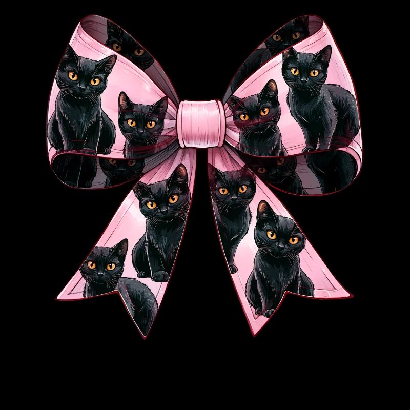 Coquette Bow Black Cat Mom Pattern Pink