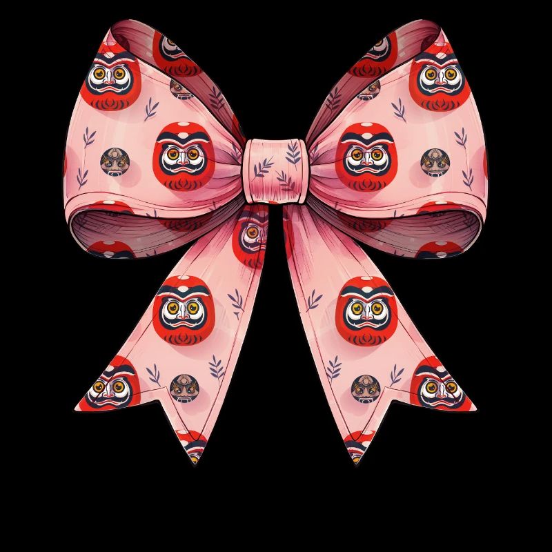 Coquette Bow Daruma Doll Japan Pattern Pink Ribbon