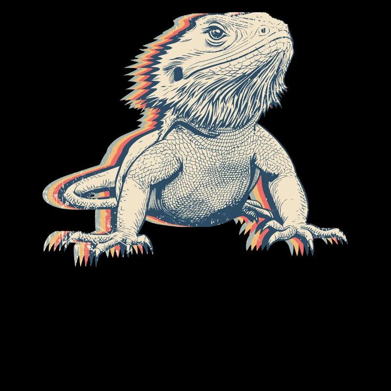 Bearded Dragon Lizard Retro Line Art