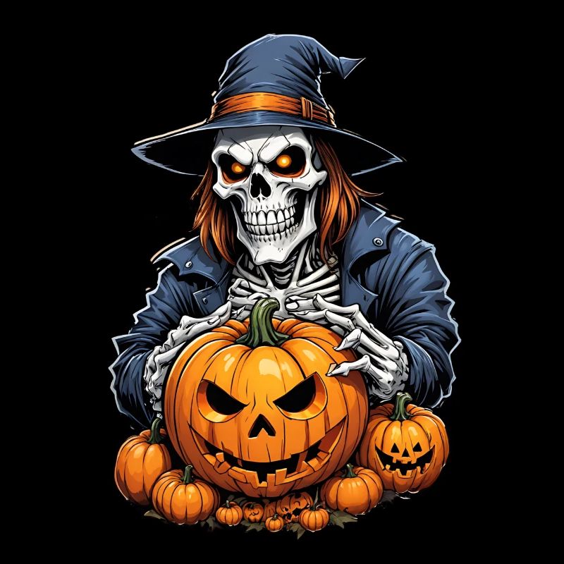 Halloween Skeleton Skull Horror with Pumpkin