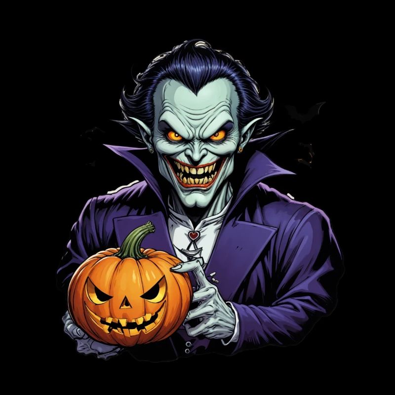 Halloween Vampire with Pumpkin and Bats