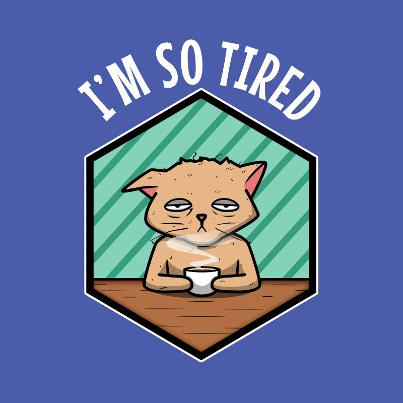 Tired cat drinks coffee - Im so tired
