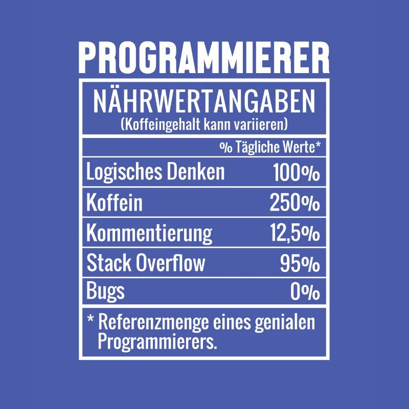 Programmierer Nährwertangaben Developer Coder