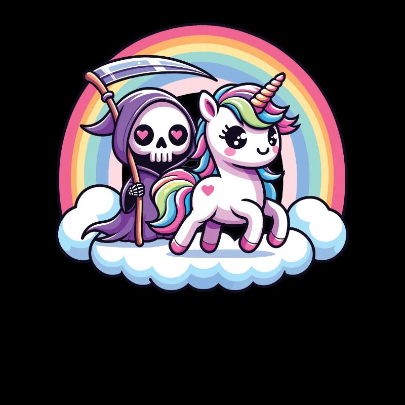 Niedliches Sensenmann und Einhorn Regenbogen
