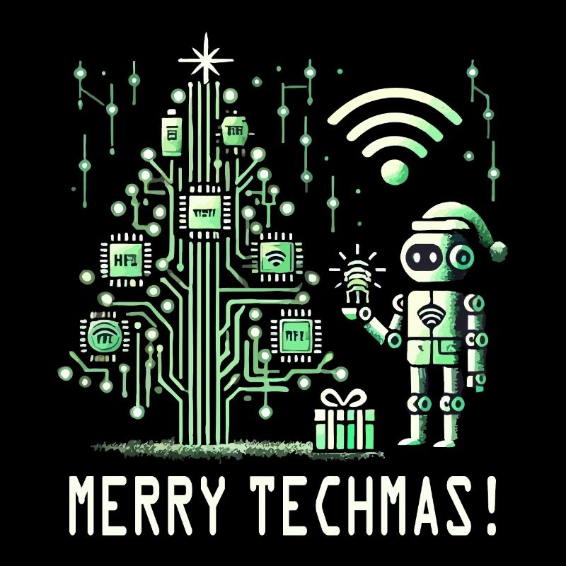 Merry Techmas - Robot and Circuit Christmas Tree