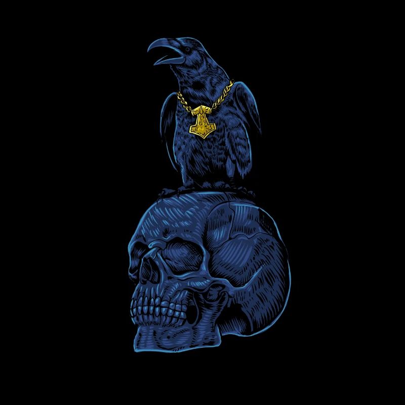Gothic raven with Mjölnir on skull - Gothic