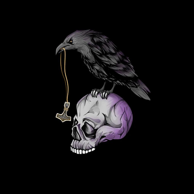 Gothic crow with Mjölnir necklace on skull - Goth