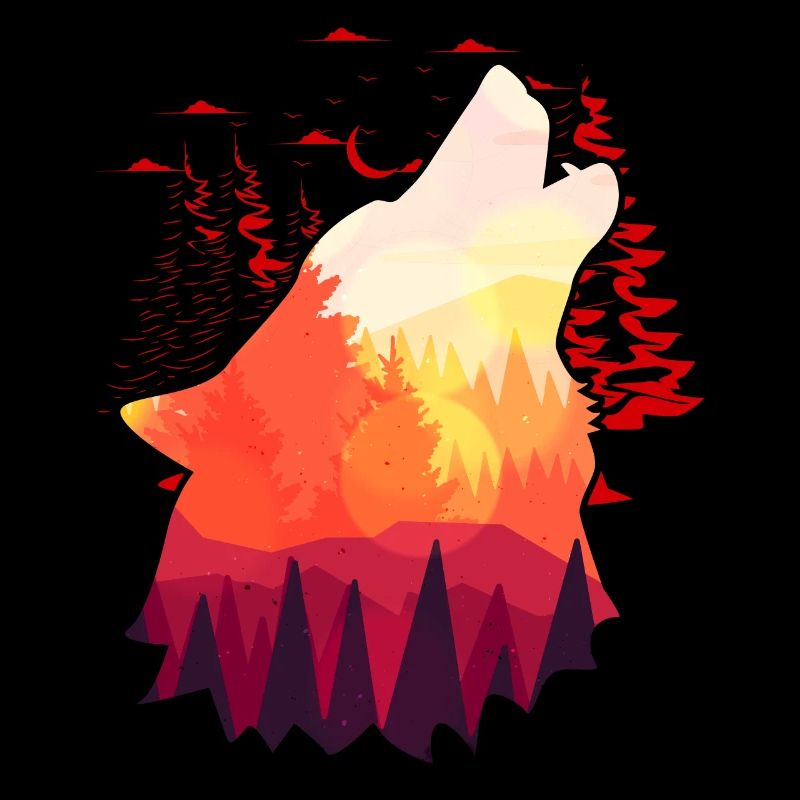 Howling Wolf Sunset Nature Moon