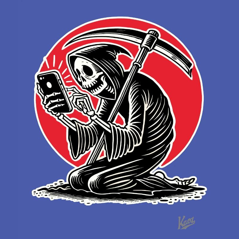 Grim Reaper as Doom Scroller and Smartphone Zombie