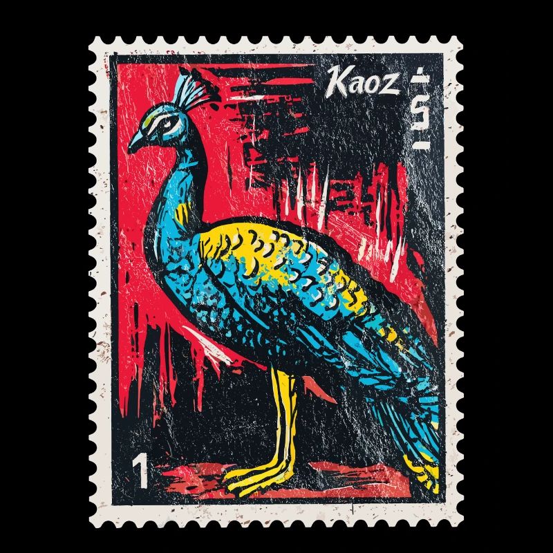 Peacock on stamp – elegant & colourful