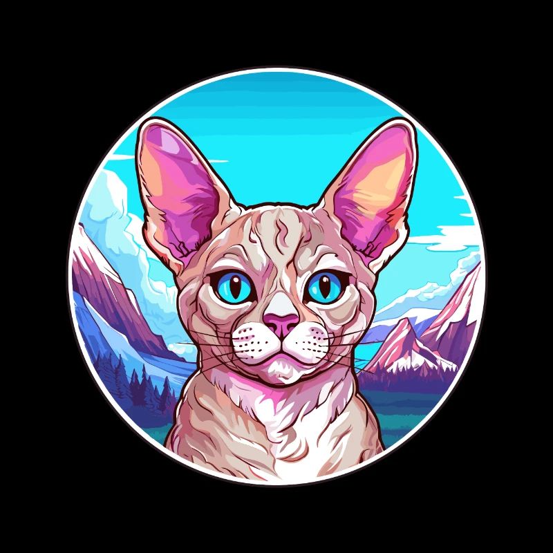 Devon Rex chat coloré dessin animé aquarelle Illustra