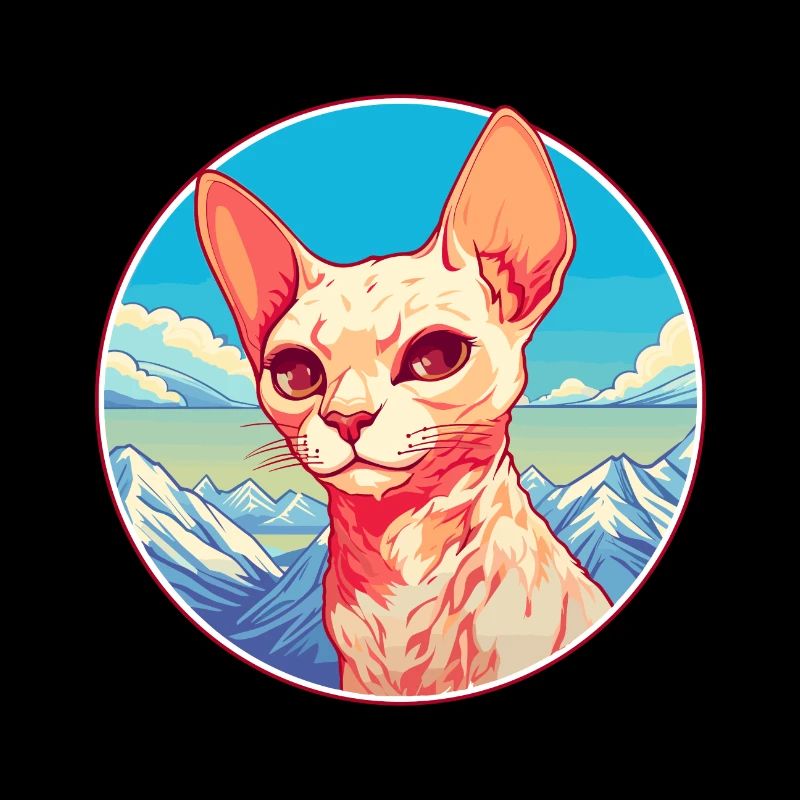 Rouge Devon Rex Cat Coloré Dessin Animé Aquarelle Illu