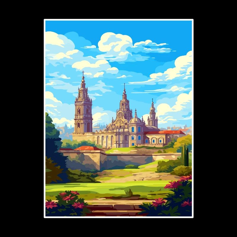 Saint-Jacques-de-Compostelle Espagne Affiche de voyage Vintage