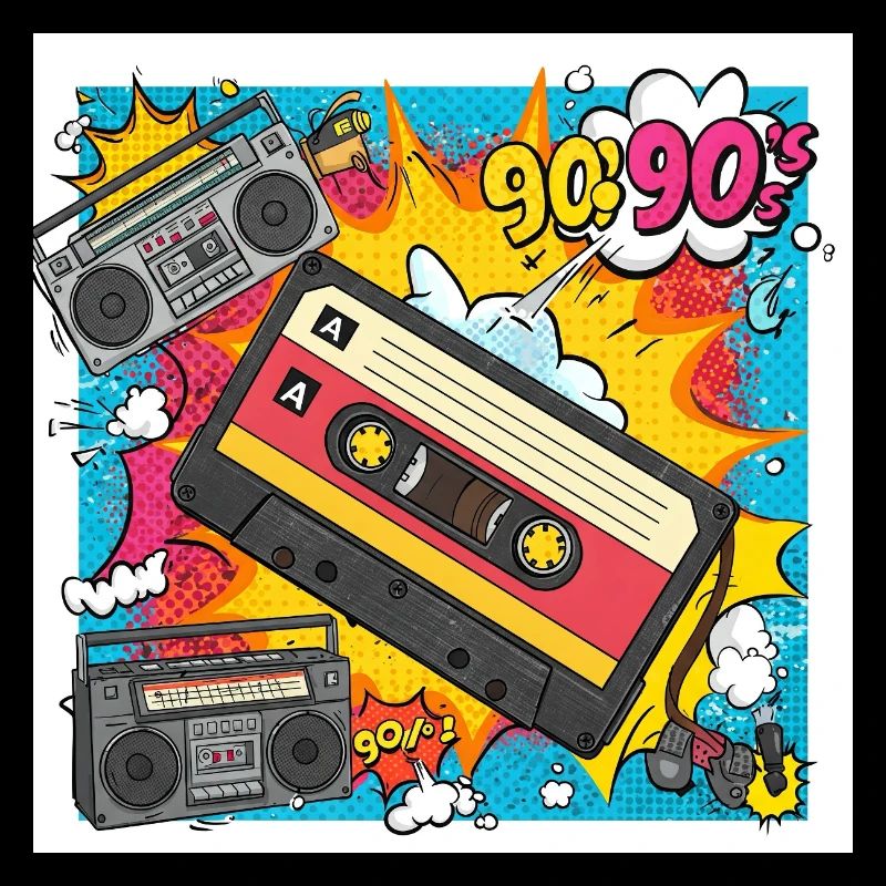 90s vibes: comic cassette in retro look