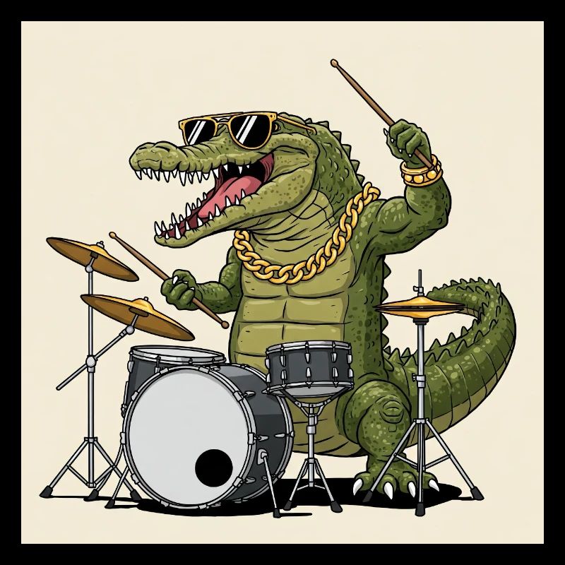 Cool crocodile with drums