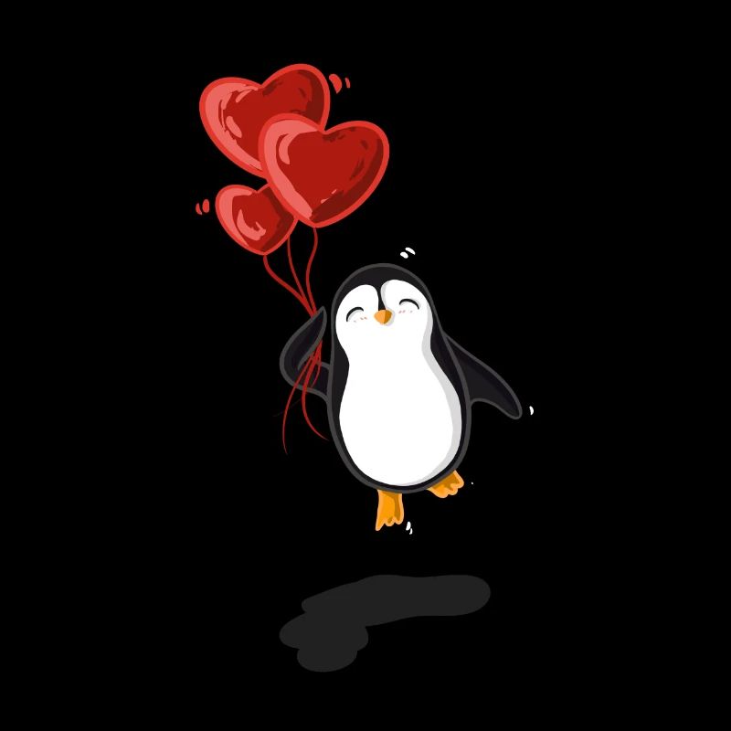 Pinguin mit Herz Luftballons