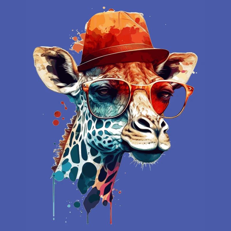 Giraffe head with glasses and hat as vector design