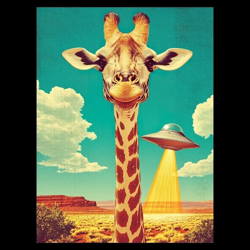 Retro Giraffe mit UFO