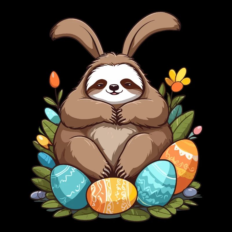 Funny Sloth Easter Bunny Cute Easter Sloth