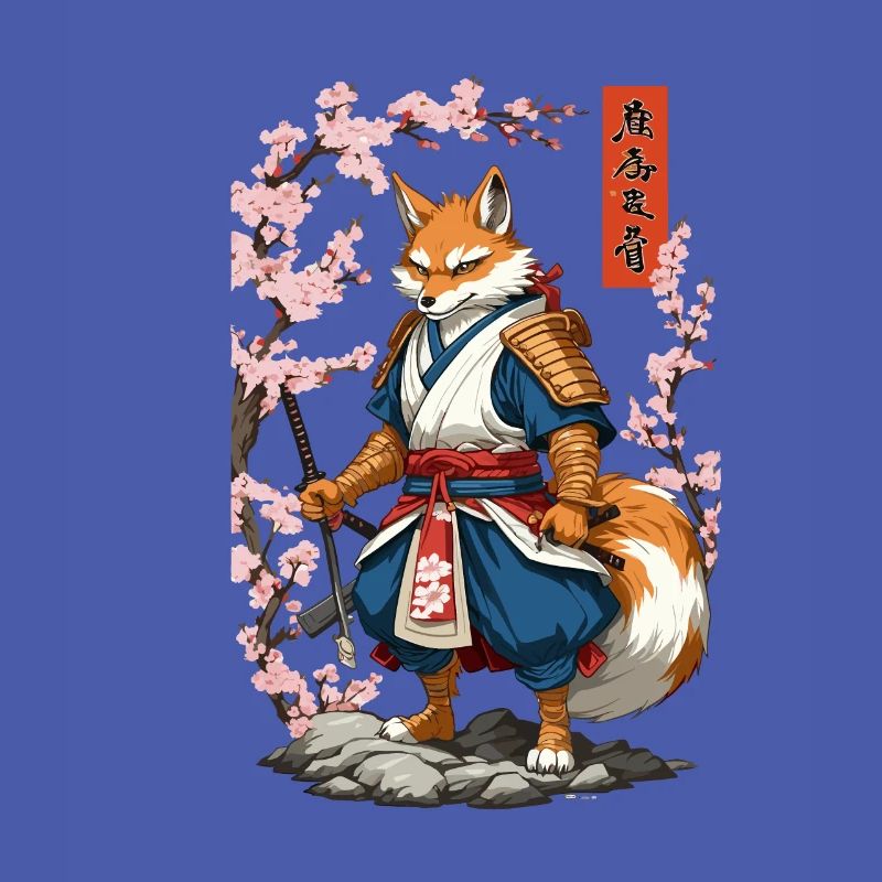 Kitsune Samurai Fox Vintage Ukiyo-e Style