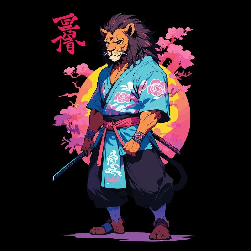Samurai Cat Vaporwave Aesthetic Design