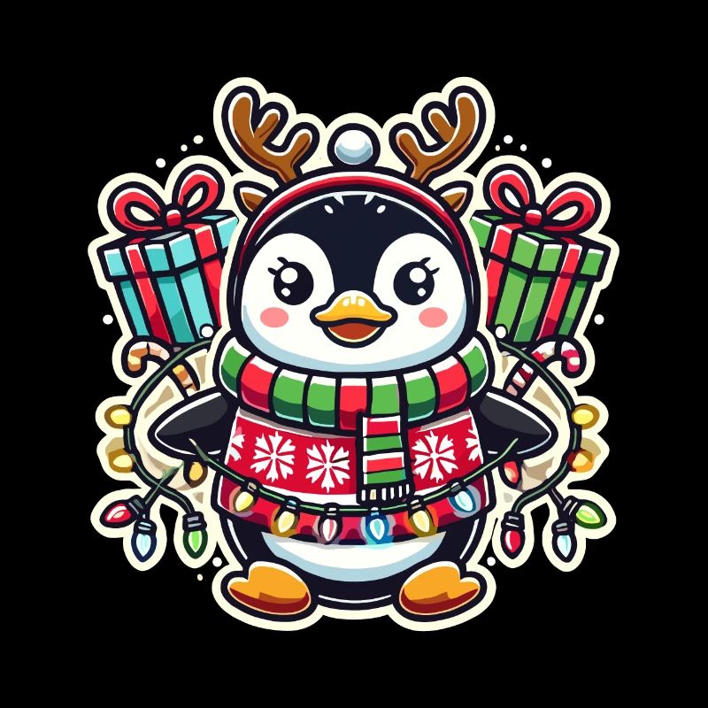 Fröhlicher Pinguin Mit Weihnachtslichtern Und