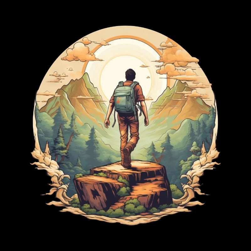 Mountain hiker in sunset
