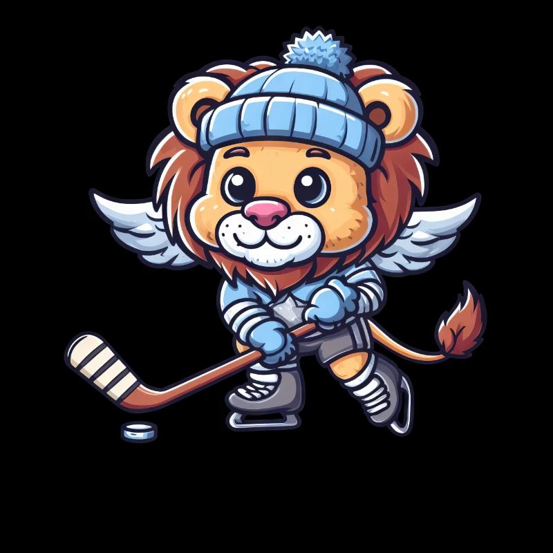 Süßer Comic Löwe Flügel Eishockey