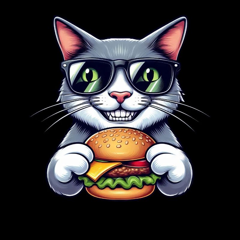 Chat Nerd Cool avec Hamburger Kater Cheeseburger