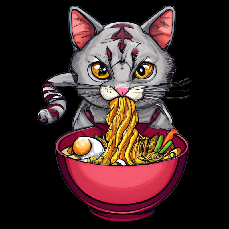 Le chat mignon aime la conception de nouilles ramen