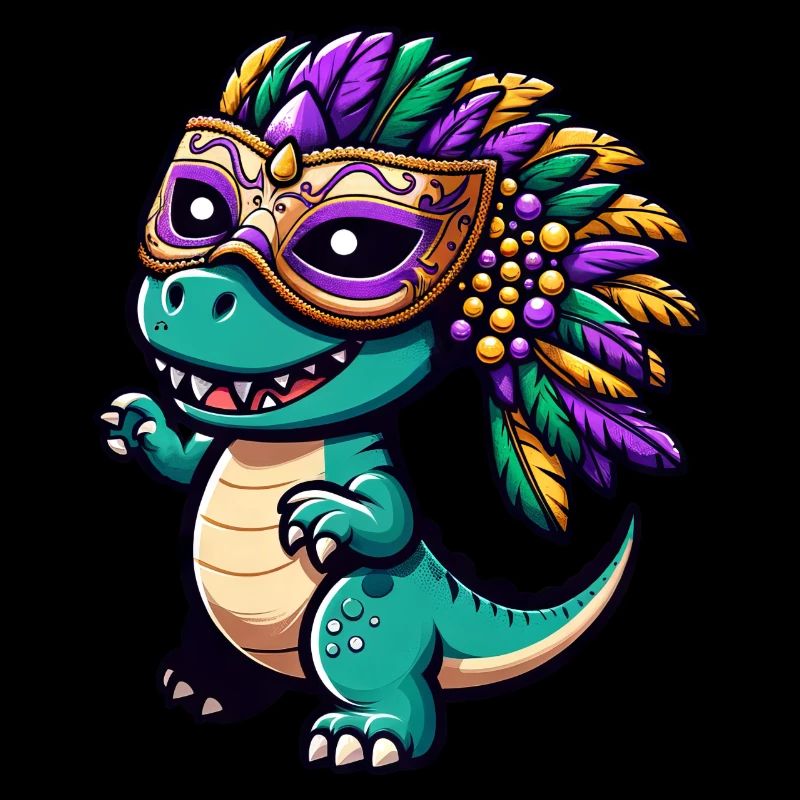 Dino T-Rex de Mardi Gras : Masque et Perles