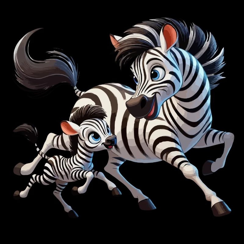 Zebra-Mutter mit herumtollendem Kind