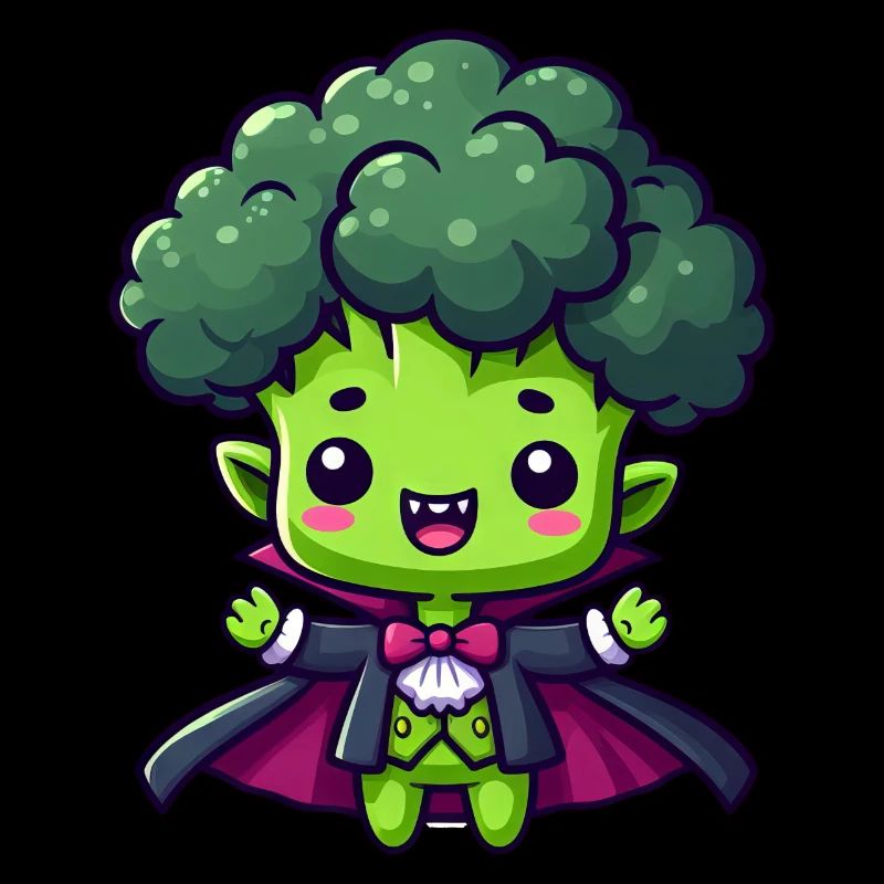Mignon Halloween Brocoli Vampire Dessin animé Vert