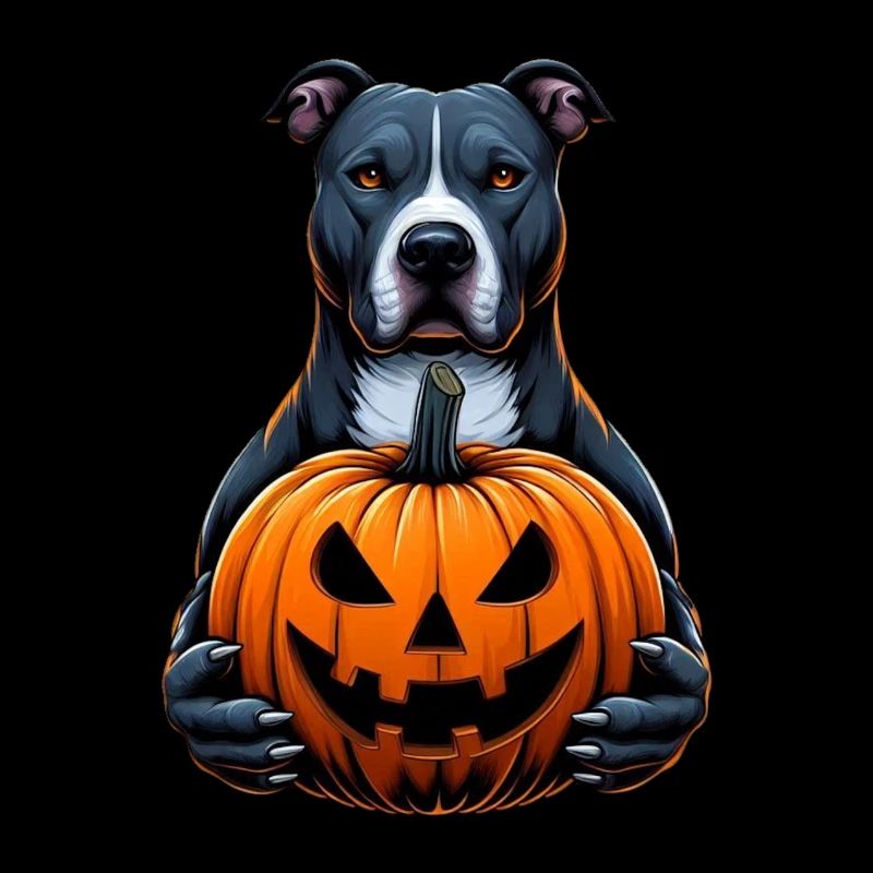 Pitbull Halloween - Holding Jack O Lantern