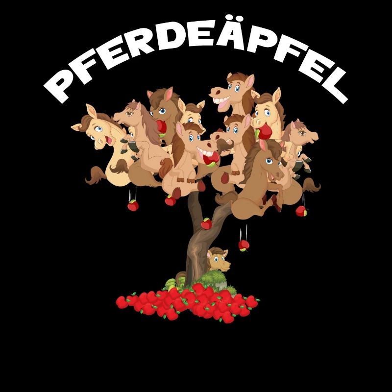 Pferdeäpfel mit Ponys am Baum, Pferde