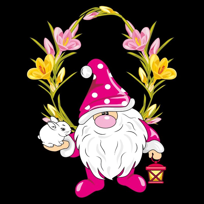 Funny gnome with a cute rabbit in floral frame