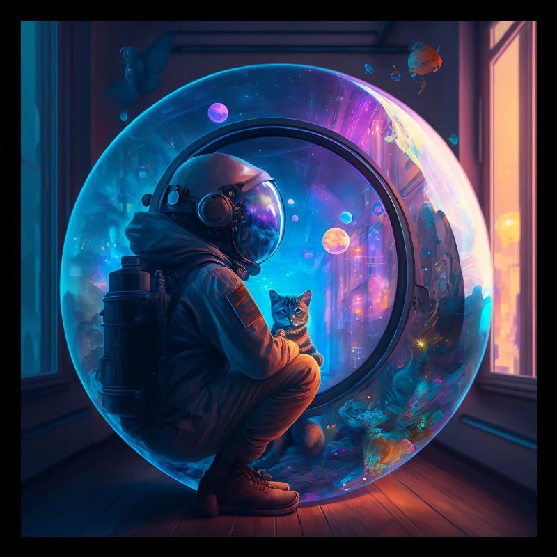 Astronaute et son chat perdus dans l'espace temps