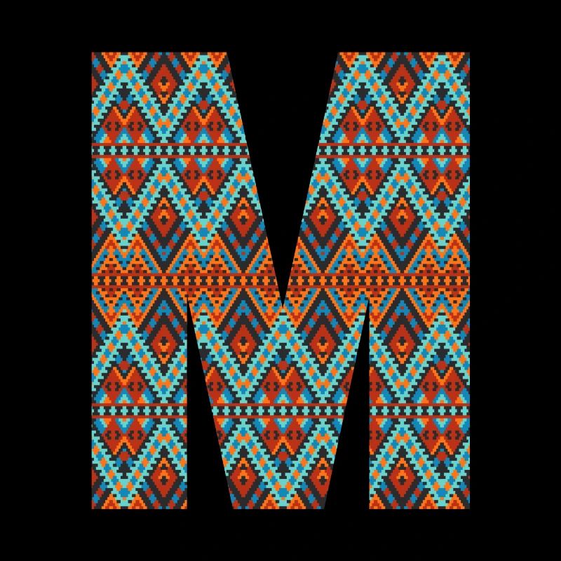 Buchstabe M- Boho-Design, buntes Monogramm