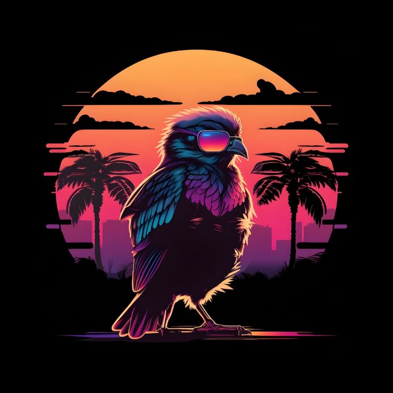 Synthwave bird sunset