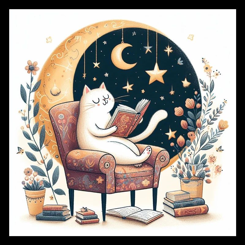 cat reading a book