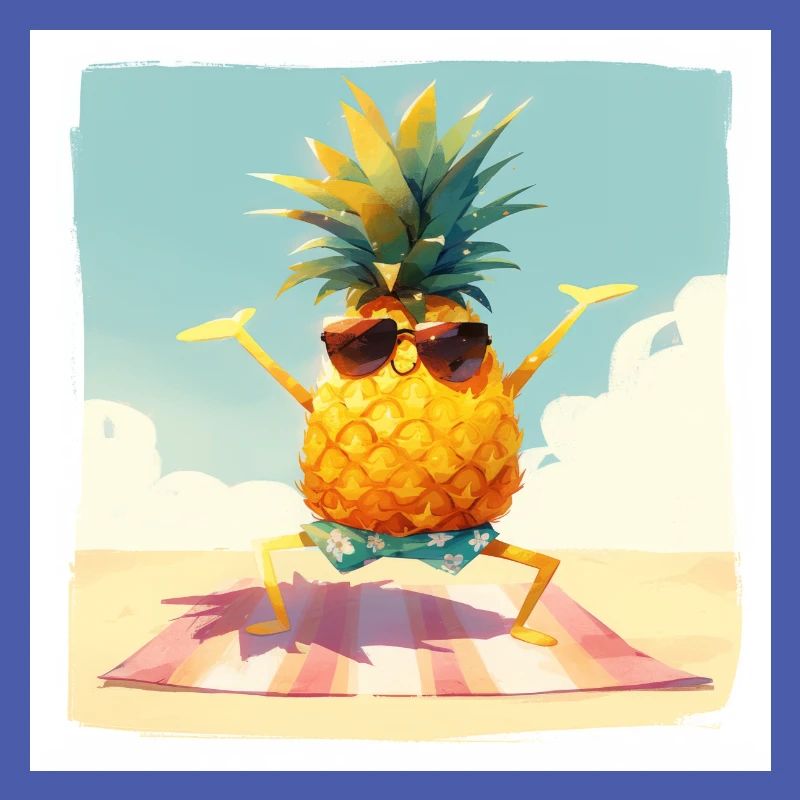 Drôle d’ananas dansant/faisant de l’exercice sur la plage