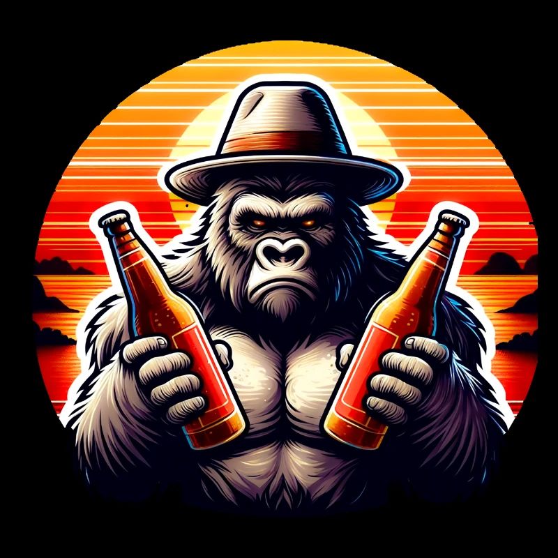 Chimpanzee holding two beers