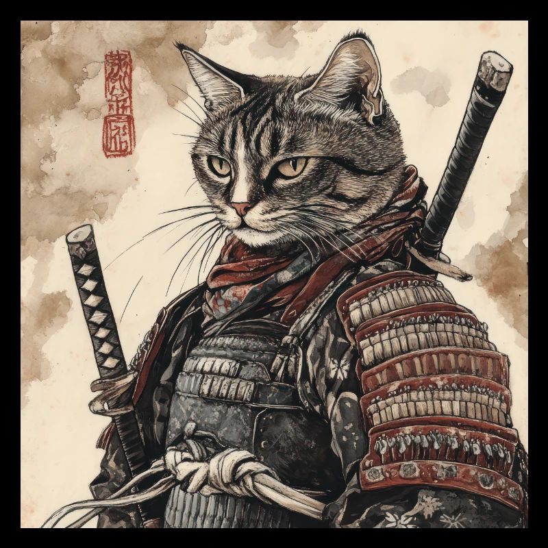 Cat Samurai Japan Ukiyo-E