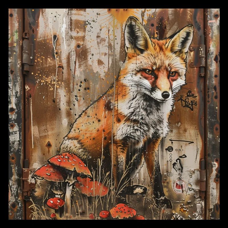 Graffiti Fox Toadstools Rust Metal Street Art