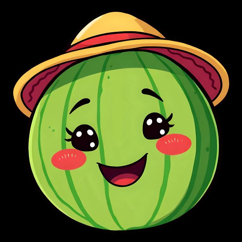 Smiling Watermelon with Sun Hat - Quirky Comic Art
