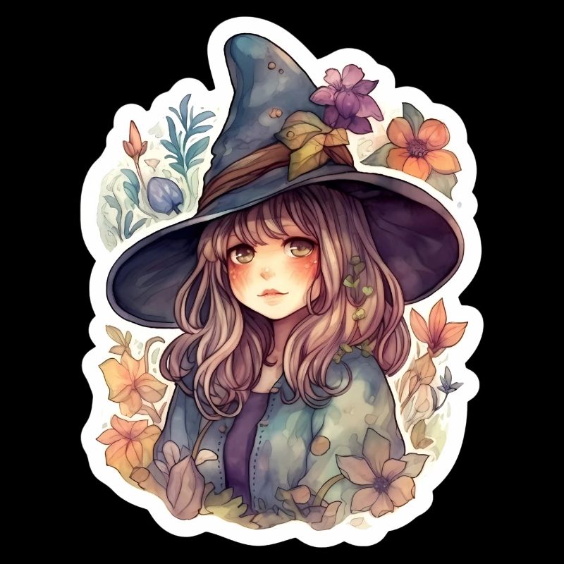 Sorcière mignonne encadrée par des fleurs